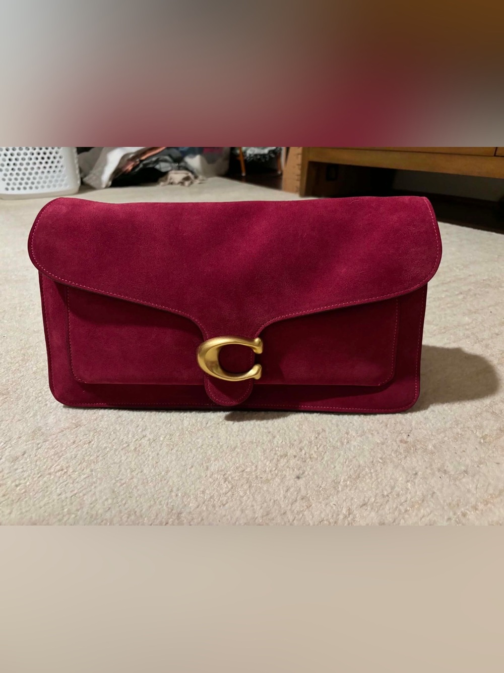 Coach Suede Shoulder Bag in fuschia with Gold Hardware